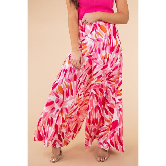 Azura Exchange  Rose Boho Abstract Floral Print Wide Leg Pants - Picture 5 of 7